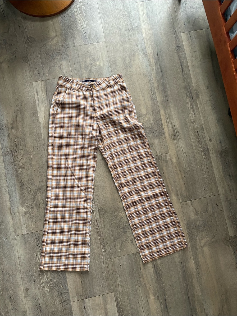 Hollister Brown Plaid Wide-Leg Pants